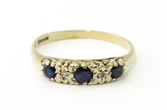 Vintage 9kt Gold Ring mit Saphiren und Diamanten