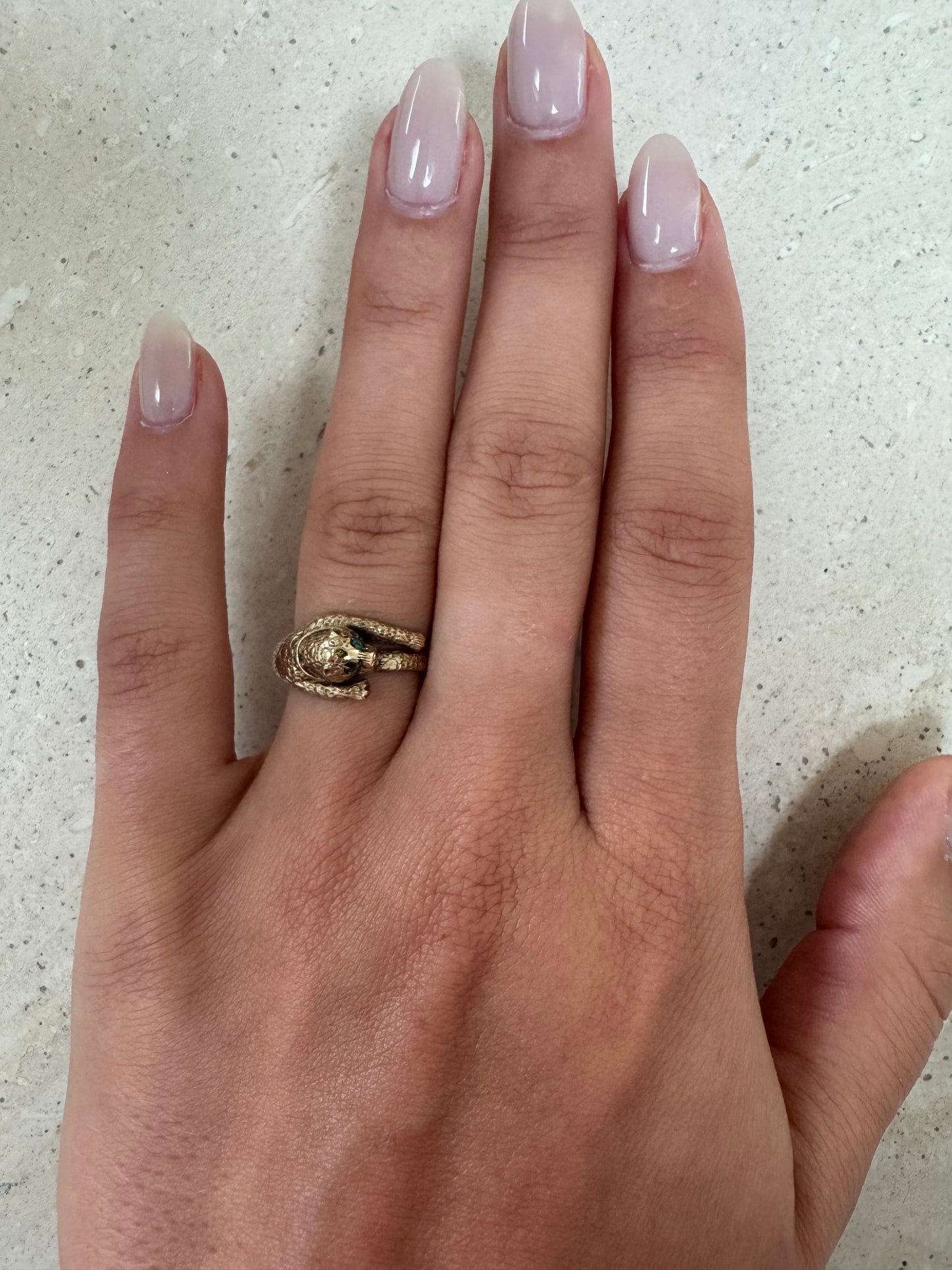 Vintage Panther-Ring aus 9kt Gold mit Smaragd-Augen