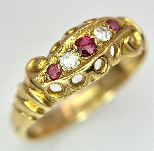 Antiker 18kt Gold Ring mit Rubinen und Diamanten