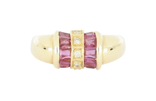 18kt Gelbgold-Ring mit Rubinen & Diamanten