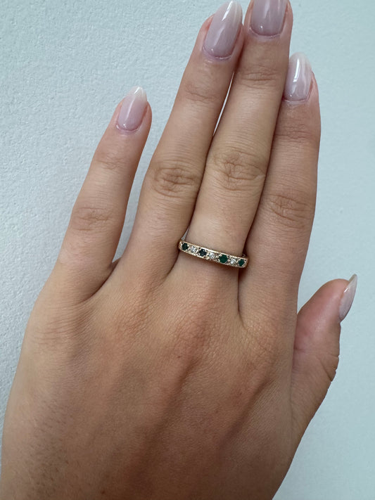 Vintage 9kt Gold Ring mit Smaragden & Diamanten