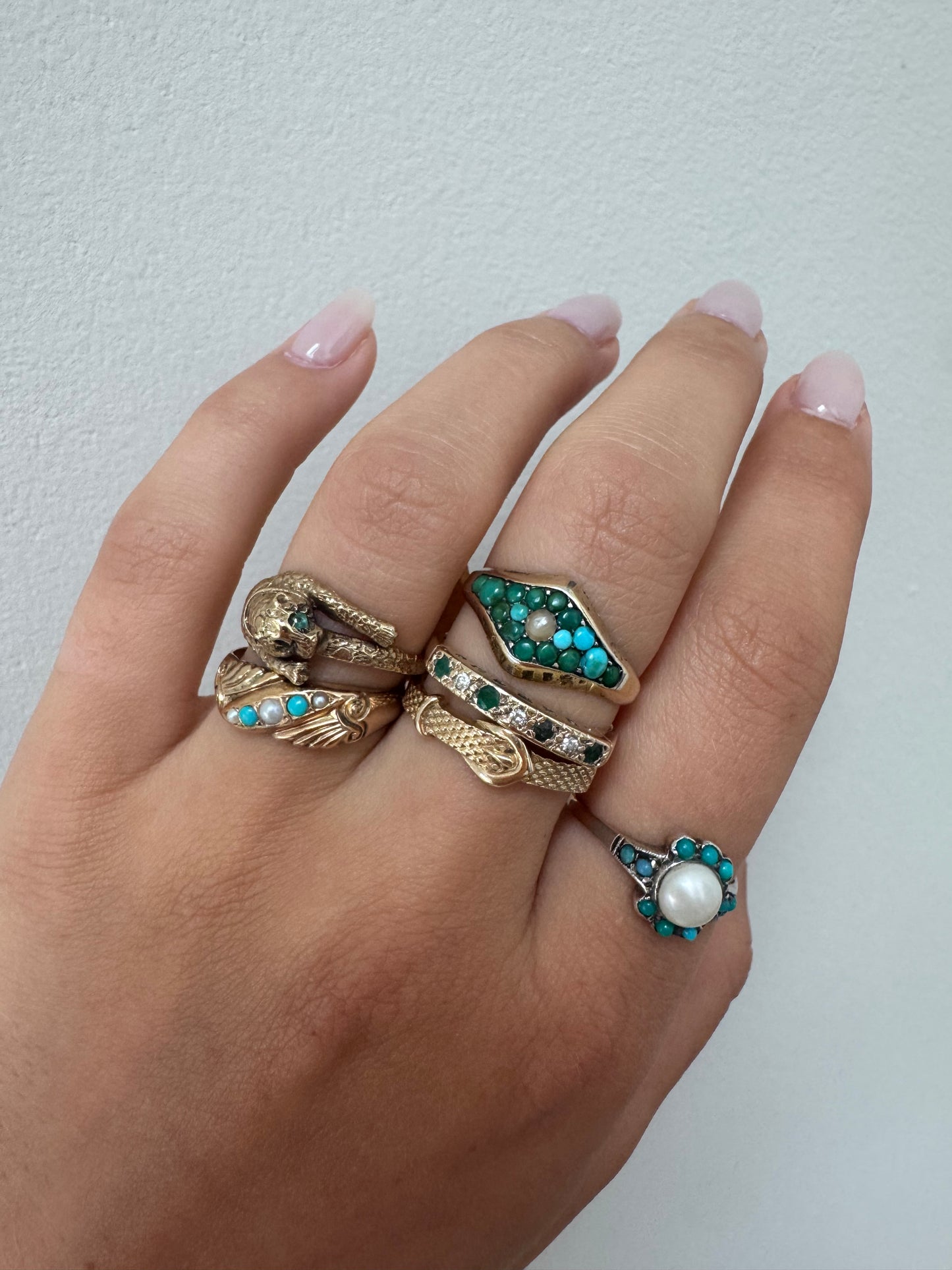 Vintage 9ct Gold Ring mit Perle & Türkisen