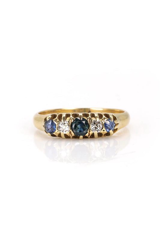 Antiker 18kt Gelbgold Ring mit Saphiren und Diamanten