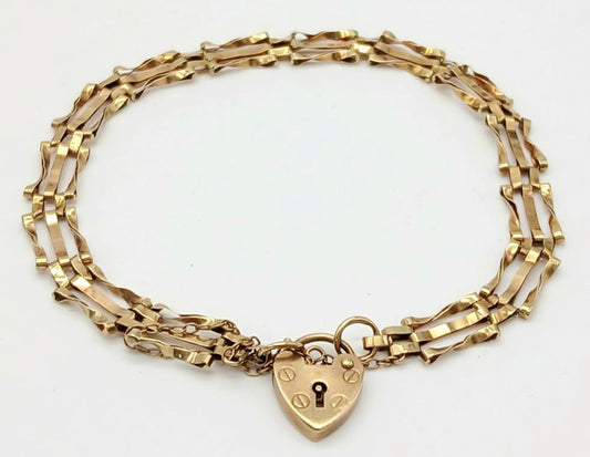 Vintage 9kt Gold Gate Bracelet with Heart Padlock Clasp