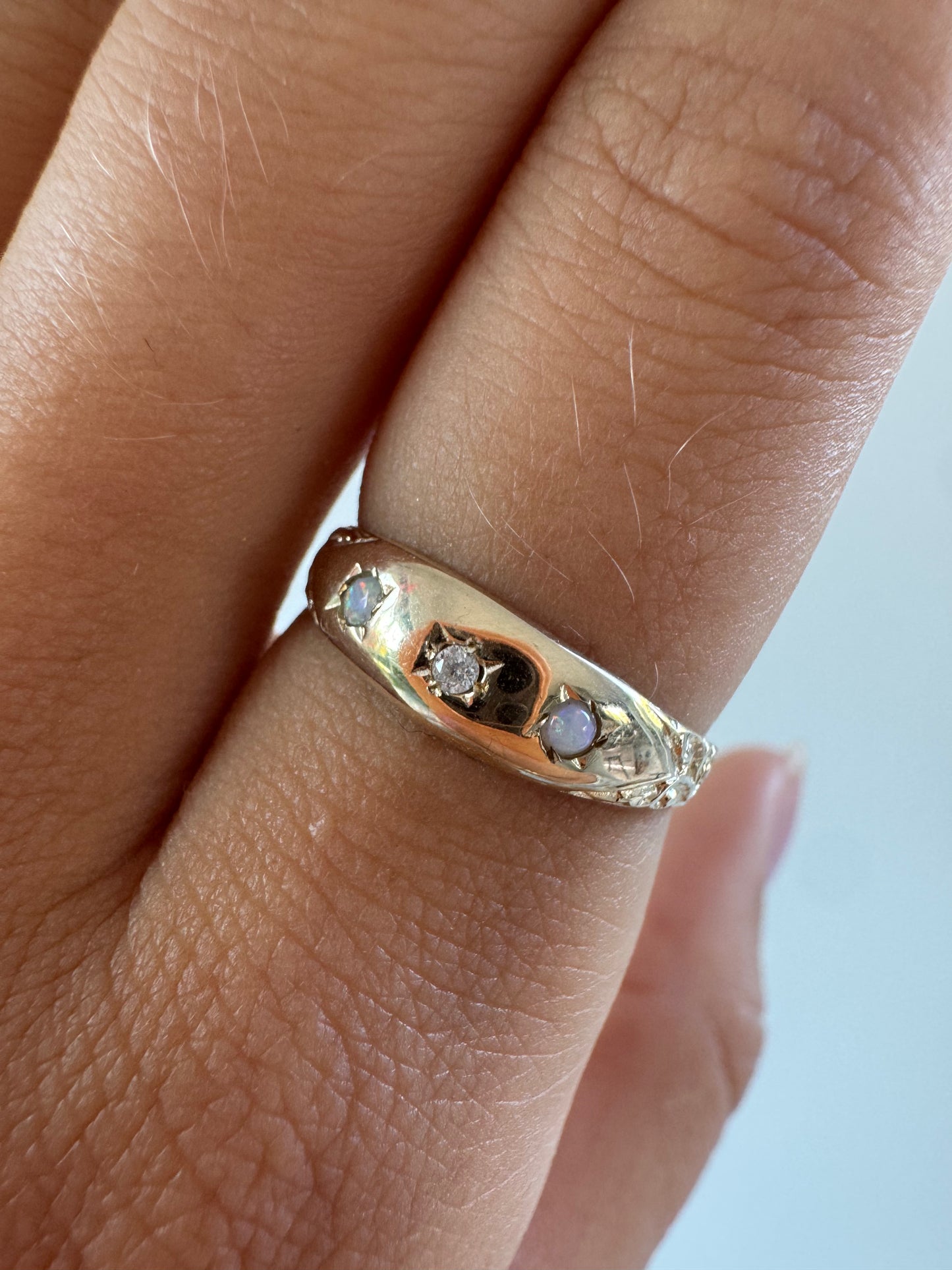 9kt Gypsy Diamond and Opal Ring