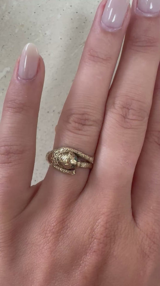 Vintage Panther-Ring aus 9kt Gold mit Smaragd-Augen